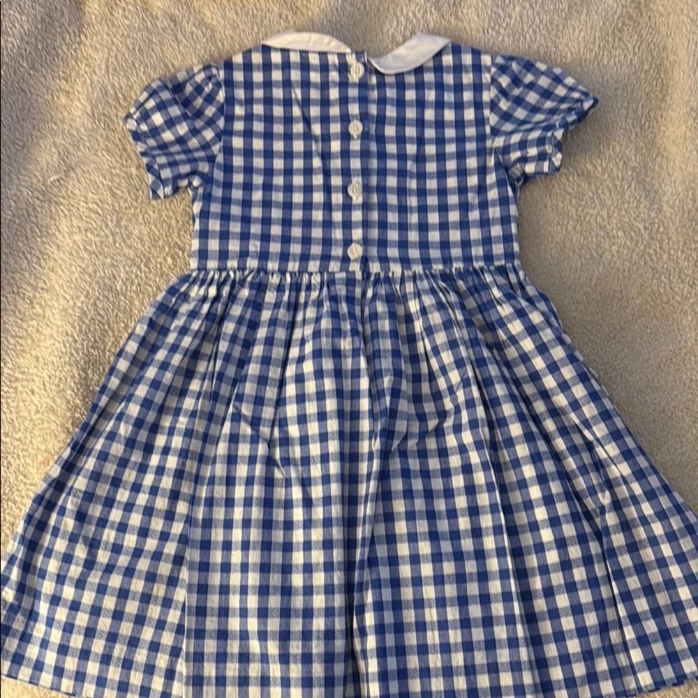 Rachel Riley Blue Gingham Smocked Peter Pan Collar Kids Dress - Picture 4 of 4